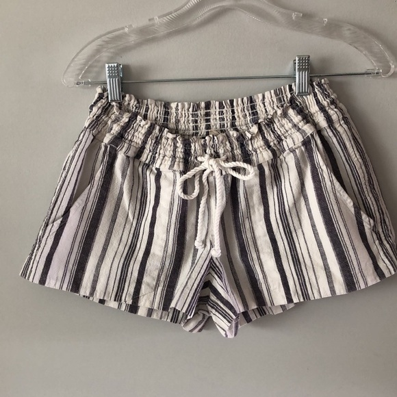 Roxy Oceanside Striped Gray/White Juniors Size L Pockets Beach Lounge Shorts - Picture 2 of 12